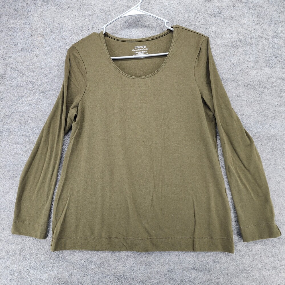 Chicos Shirt Womens 2 US Medium Long Sleeve Green Ultimate Tee